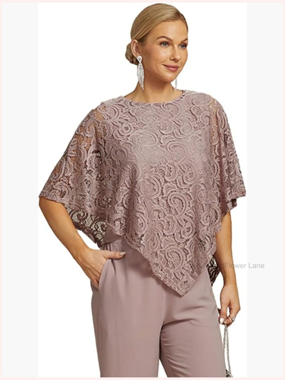 Lace Batwing Blouse Flowy Casual Top Poncho Asymmetrical Hem